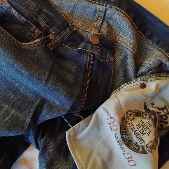 Polo Ralph Lauren jeans - medium dark blue  distressed jeans - size 32 x 30 - Picture 2 of 5